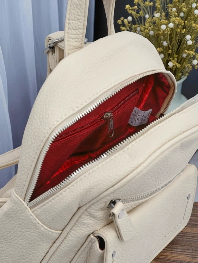 Sac à dos pour femme Astrea Classica en cuir écologique blanc et beige