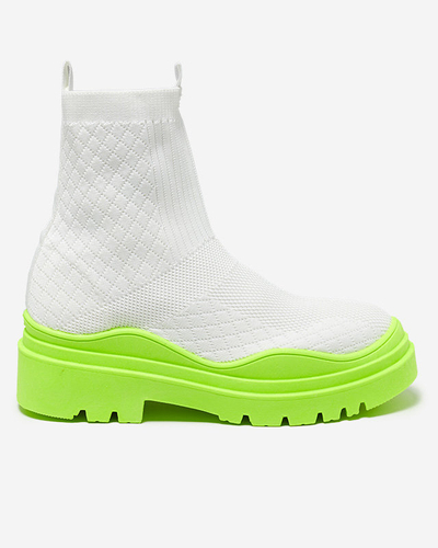 Bottines pour femmes blanches et vertes à talon plat Seritis - Footwear