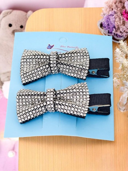 Royalfashion Lot de 2 barrettes avec nœuds et strass Isadora