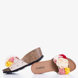 Pantoufles pour femmes beiges sur compensées avec fleurs Sobola - Chaussures 1