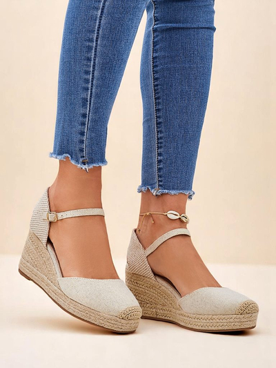 Sandales compensées pour femmes Callista Royalfashion beige cuir écologique