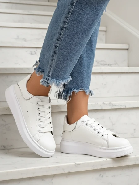 Sneakers de Sport Blanches Athena en Cuir Écologique