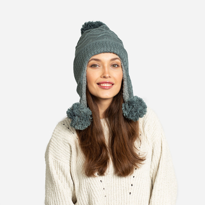 Bonnet isotherme femme gris foncé à pompons - Accessoires