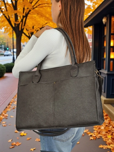 Sac à main en cuir pour femme Etruria Classica Elegante gris 41x31x14 cm