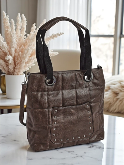 Sac pour femme Hera gris en cuir écologique avec fermeture éclair et rivets