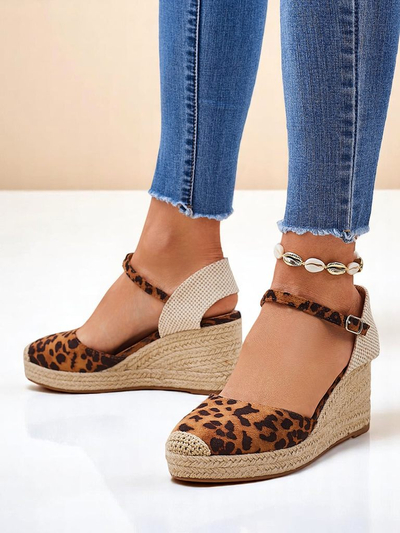 Aurelia Leopard Compensées Royalfashion pour femmes cuir écologique camel