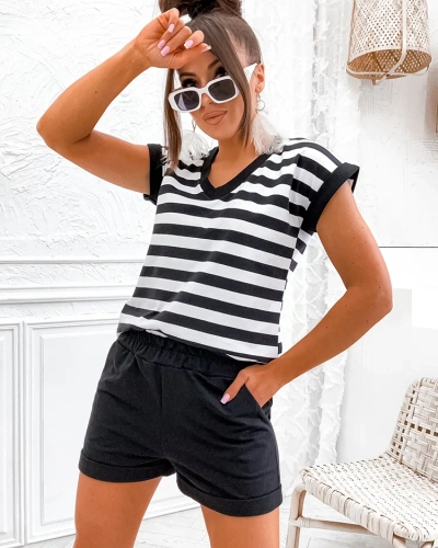 Royalfashion Ensemble femme en coton rayé