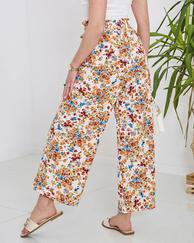 Pantalon palazzo blanc à fleurs orange pour femme - Vêtements