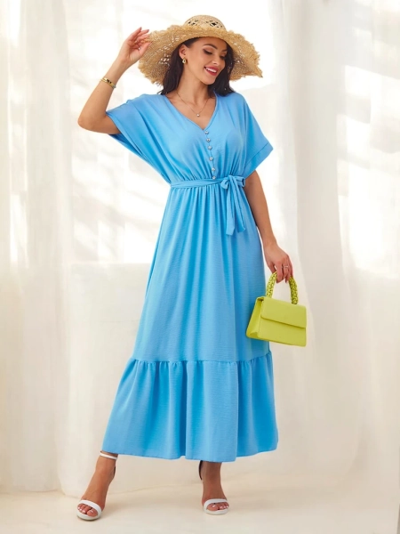 Robe midi pour femmes Royalfashion avec manches courtes et boutons décoratifs