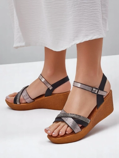 Sandales compensées pour femmes Royalfashion avec des strass et des paillettes Glittera