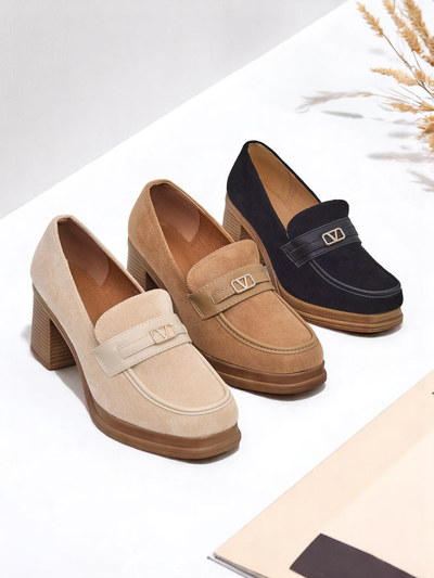 Royalfashion mocassins à talons carrés pour femmes Evelay