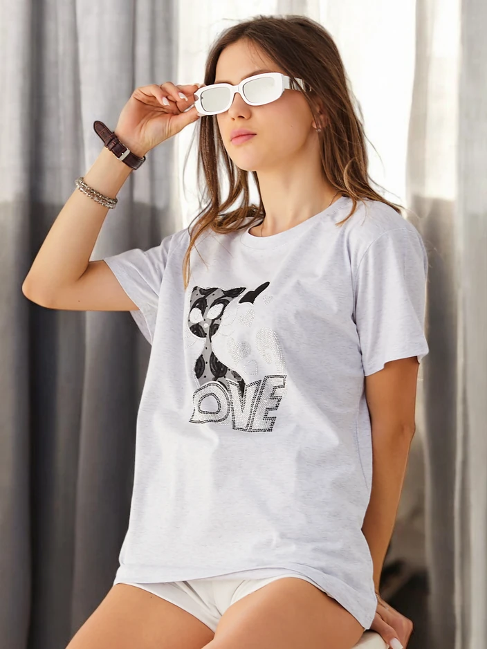 Royalfashion T-shirt en coton pour femmes Cat Love