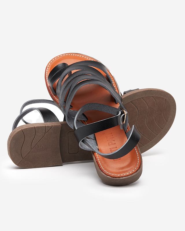 OUTLET Sandales noires en éco-cuir pour femmes à talons plats Gremi - Footwear