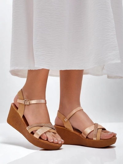 Sandales compensées pour femmes Royalfashion avec des strass et des paillettes Glittera