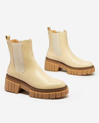 Royalfashion Bottes pour femme beige à semelle solide Eferope