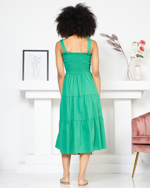 Robe longue pour femme verte à bretelles - Vêtements