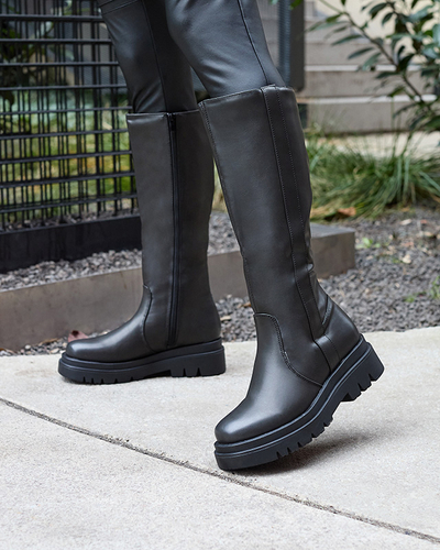 Bottes noires pour femmes en cuir écologique Roterika - Chaussures