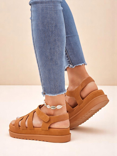 Sandales pour femmes Callista Camel sur plateforme Royalfashion cuir écologique