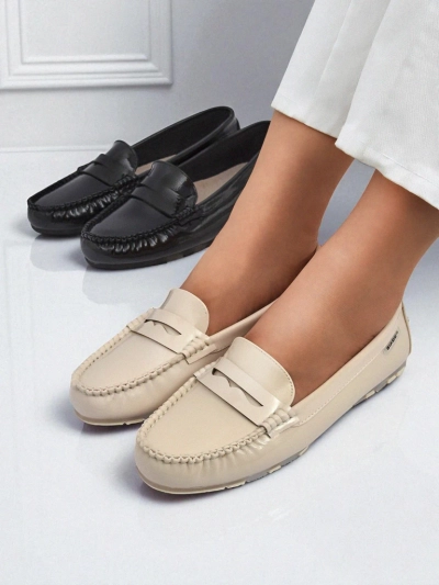 Mocassins pour femmes beiges Kallista - cuir écologique suédé premium
