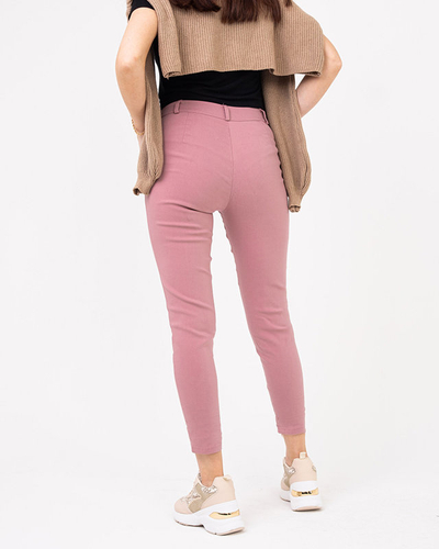 Pantalon femme en tissu rose avec boutons décoratifs - Vêtements