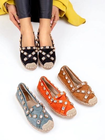 Espadrilles pour femmes noires avec cristaux Wamba - Chaussures