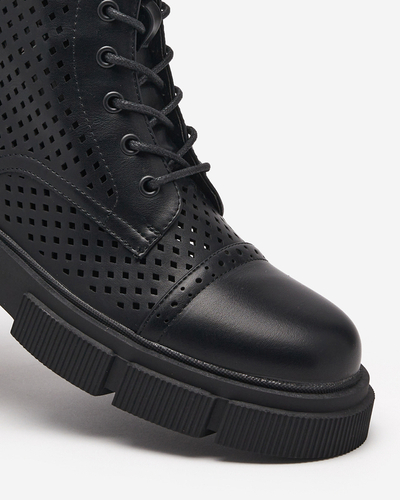 Bottines noires ajourées pour femmes à talons plats Rolika - Footwear