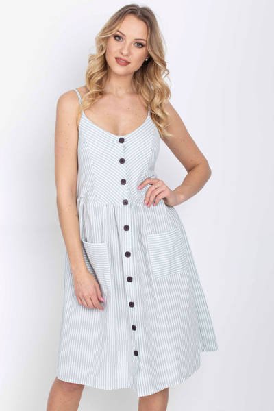 Vert clair robe rayée à boutons - Vêtement 1
