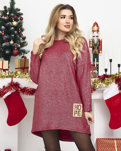 Robe rouge pour femmes avec fil argenté et bas asymétrique - Vêtements