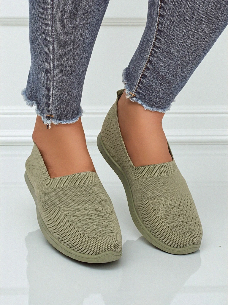 Mocassins pour femmes Gaia Verde – chaussures vertes confortables en tissu à talons plats