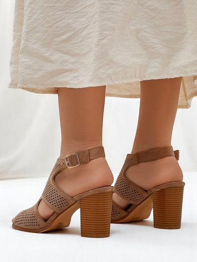 Royalfashion Sandales à talon bloc perforées pour femmes Abetle