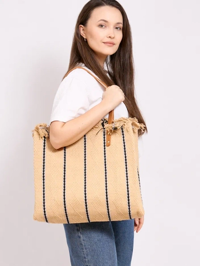 Royalfashion Sac de shopping tissé avec rayures