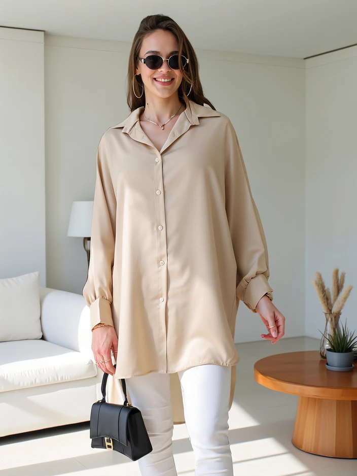 Royalfashion Chemise longue oversized pour femmes