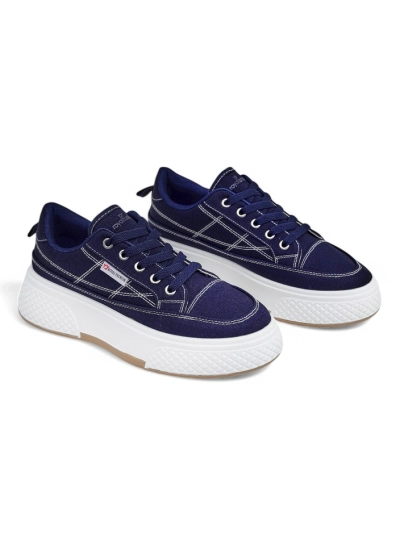 Baskets Callista pour femmes à plateforme, tissu bleu marine, printemps-été