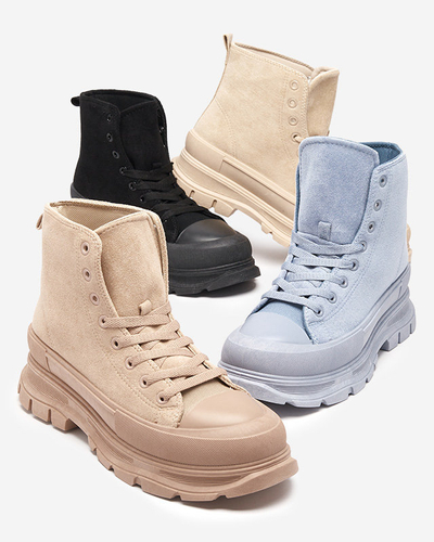 OUTLET Bottines femme beiges à lacets et talon plat Wertika - Souliers