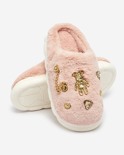 Royalfashion Chaussons en fourrure rose pour femme avec ornements Erserra