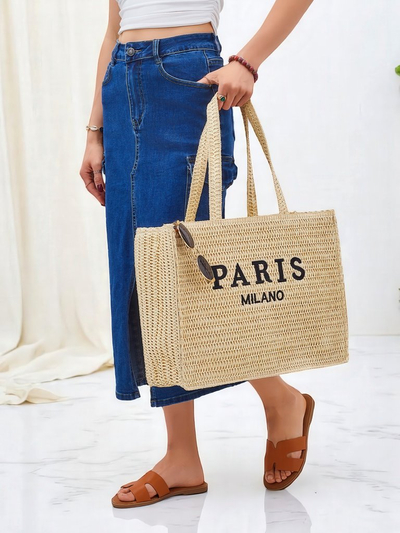 Royalfashion Grand Sac en Paille pour Femme Paris Milano Grand