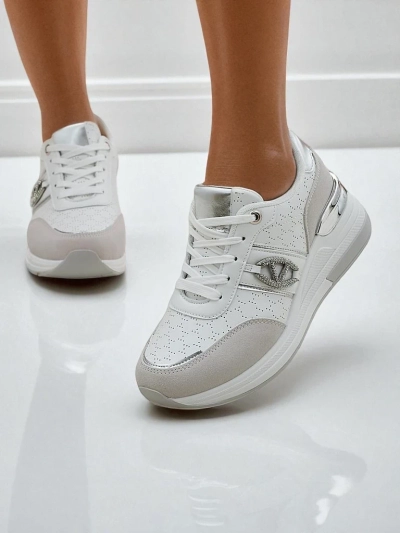 Sneakers pour femmes Melania Bianca avec talon compensé de 6 cm en cuir écologique