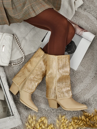 Bottines femme en cuir écologique à talons épais avec tige ornementale Virelia
