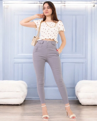 Tregging femme gris à boutons - Vêtements