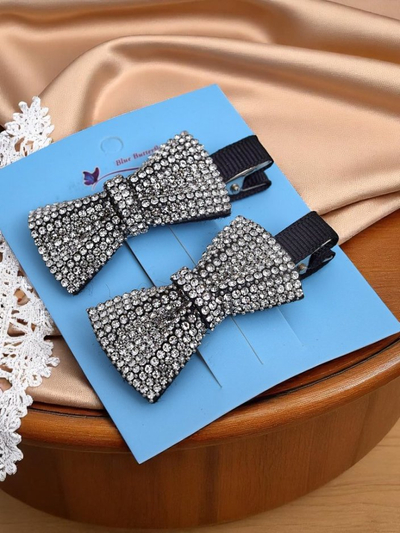 Royalfashion Lot de 2 barrettes avec nœuds et strass Isadora