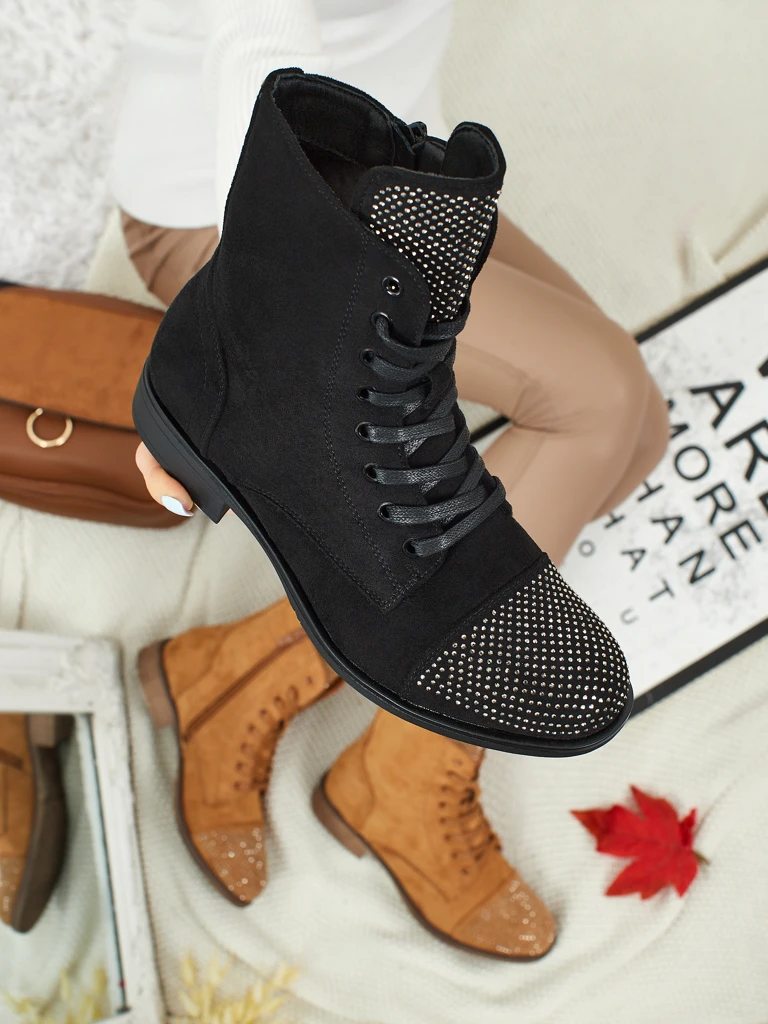 Bottines à lacets pour femmes en éco-daim avec zircons Marvelli