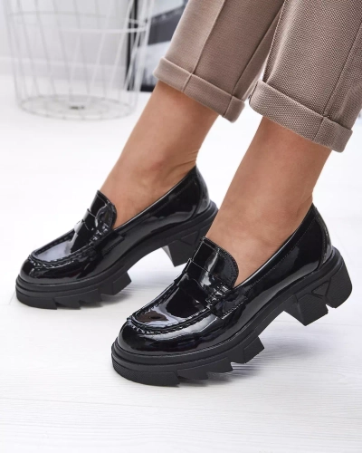 Mocassins noirs laqués pour femmes Tygriss- Footwear