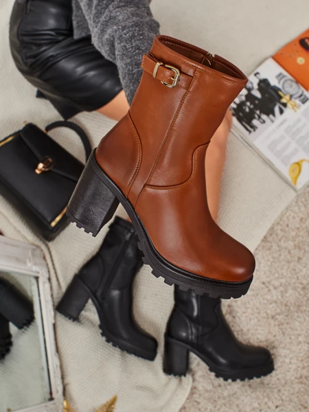 Bottines femme en cuir écologique à talons épais Sylvarra