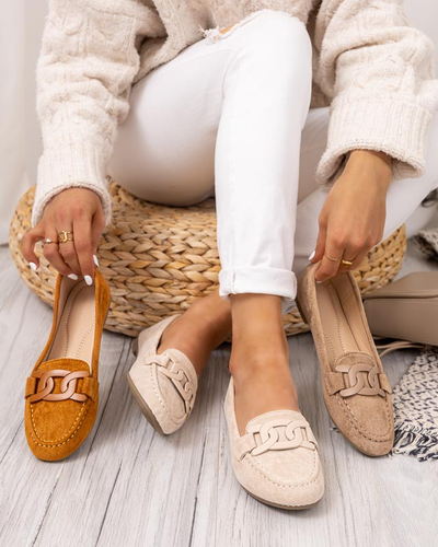 Mocassins femme en éco-daim couleur crème Reiaka - Chaussures