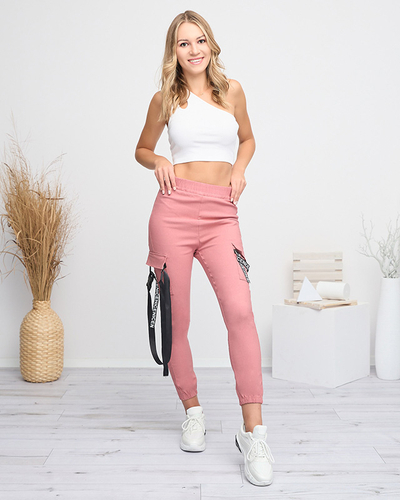 Pantalon cargo femme rose foncé avec ceinture - Vêtements