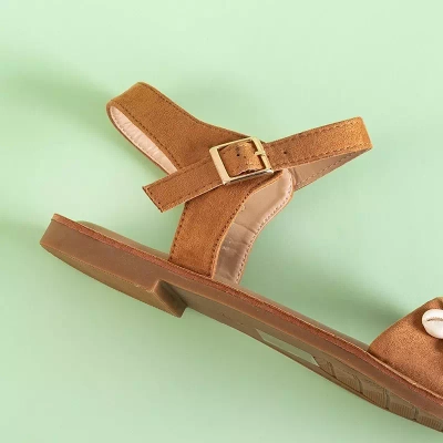 OUTLET Sandales plates femme marron avec décorations Łucja - Chaussures