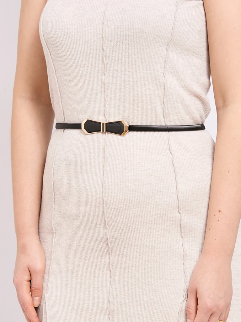 Ceinture métallique pour femme Melina noire avec boucle décorative style glamour