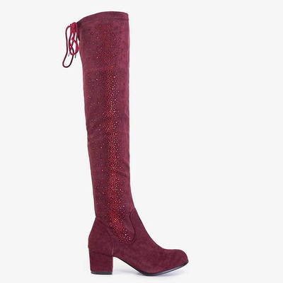OUTLET Cuissardes femme bordeaux avec zircones cubiques Scarlett - Footwear