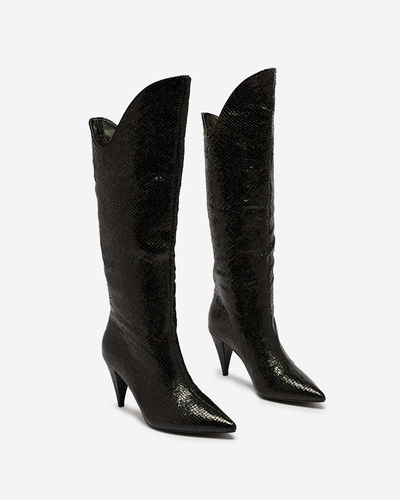 Bottes noires à talons hauts pour femmes avec gaufrage Elivea- Footwear