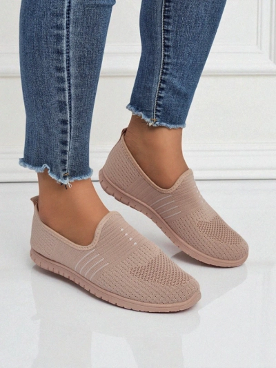 Chaussures pour femmes Aelia roses en tissu, mocassins confortables à talons plats